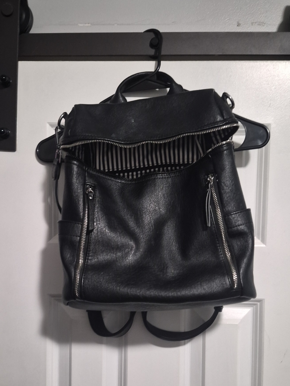 Black Women's Leather Backpack Tote - Classic Everyday Bag